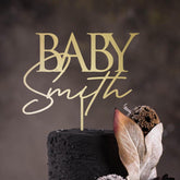 Personalised Baby Shower Cake Topper, Gender Reveal Christening Decor, Wooden Gold Silver Rose Gold Black Custom Name