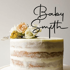 Personalised Baby Shower Cake Topper, Welcome Baby, Newborn Party Decor, Wooden Gold Silver Rose Gold Black Custom Name