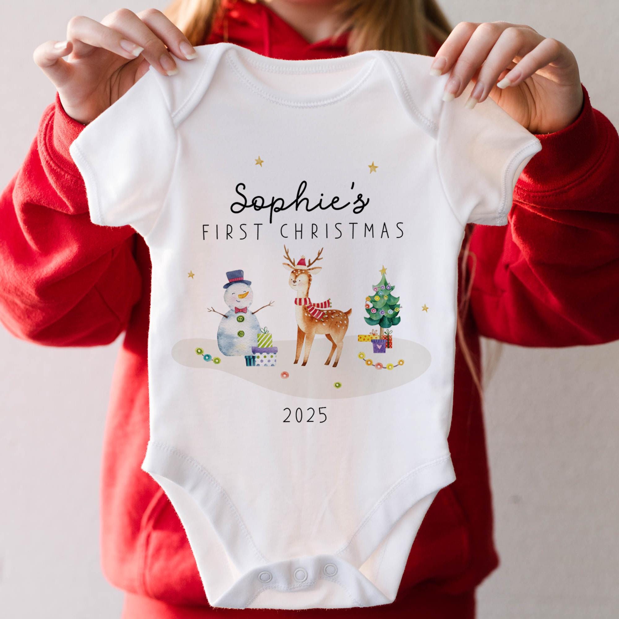 Personalised Baby’s First Christmas Bodysuit – Baby Grow Gift for Boy or Girl
