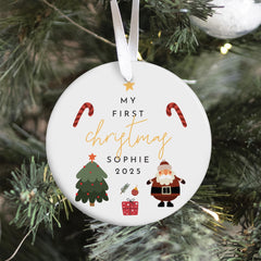 Personalised Baby’s First Christmas Ceramic Ornament Custom Name Santa and Tree Decoration Gift Keepsake for Child or Grandchild