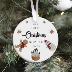 Personalised Baby’s First Christmas Ceramic Ornament – Custom Name Xmas Festive Keepsake Tree Decoration Gift for Son Daughter Grandchild