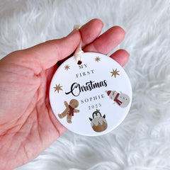 Personalised Baby’s First Christmas Ceramic Ornament – Custom Name Xmas Festive Keepsake Tree Decoration Gift for Son Daughter Grandchild