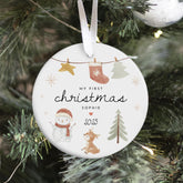 Personalised Baby’s First Christmas Ceramic Ornament Gift for Son Daughter Grandchild Custom Name Snowman and Reindeer Tree Decoration