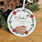 Personalised Baby’s First Christmas Ceramic Ornament – Woodland Fox Wreath Tree Decor – New Baby Gift for Child Niece Nephew Grandchild