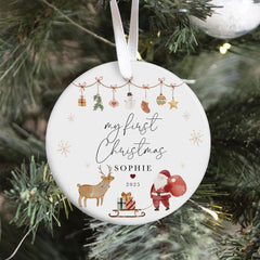 Personalised Baby’s First Christmas Ceramic Ornament Xmas Keepsake Decoration Gift for Son Daughter Grandchild, Niece or Nephew