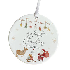 Personalised Baby’s First Christmas Ceramic Ornament Xmas Keepsake Decoration Gift for Son Daughter Grandchild, Niece or Nephew