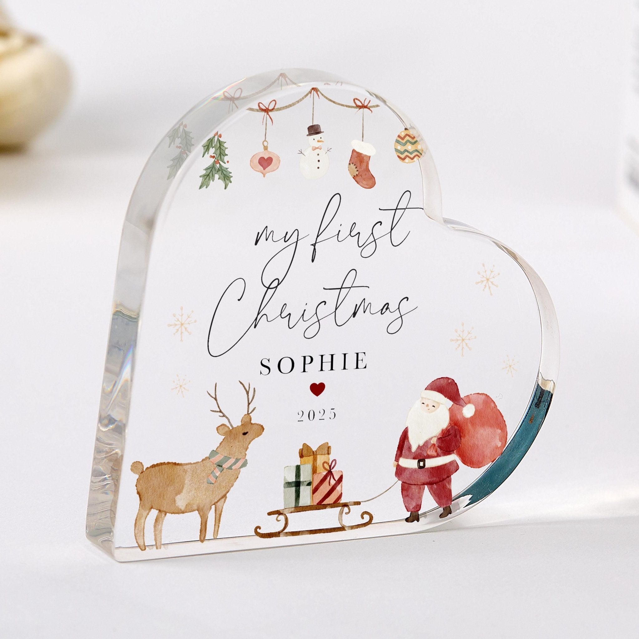 Personalised Baby’s First Christmas Gift - Acrylic Plaque – Custom Keepsake Ornament with Name & Year – Newborn Daughter Son Nephew Niece