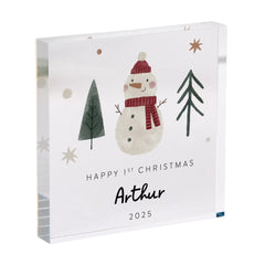 Personalised Baby’s First Christmas Gift Acrylic Plaque Custom Name Snowman Cute Keepsake for Son, Daughter or Grandchild