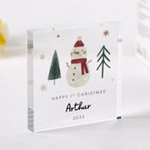 Personalised Baby’s First Christmas Gift Acrylic Plaque Custom Name Snowman Cute Keepsake for Son, Daughter or Grandchild