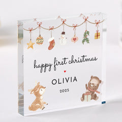 Personalised Baby's First Christmas Gift Acrylic Plaque with Custom Name Keepsake for Newborn Son Daughter Grandchild Niece or Godchild