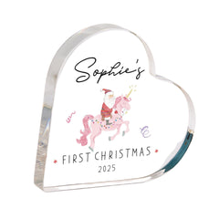 Personalised Baby’s First Christmas Heart Acrylic Block – Santa Xmas Keepsake Gift for Girl or Child
