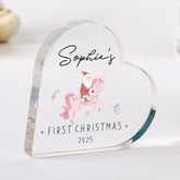 Personalised Baby’s First Christmas Heart Acrylic Block – Santa Xmas Keepsake Gift for Girl or Child