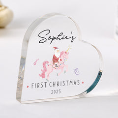 Personalised Baby’s First Christmas Heart Acrylic Block – Santa Xmas Keepsake Gift for Girl or Child