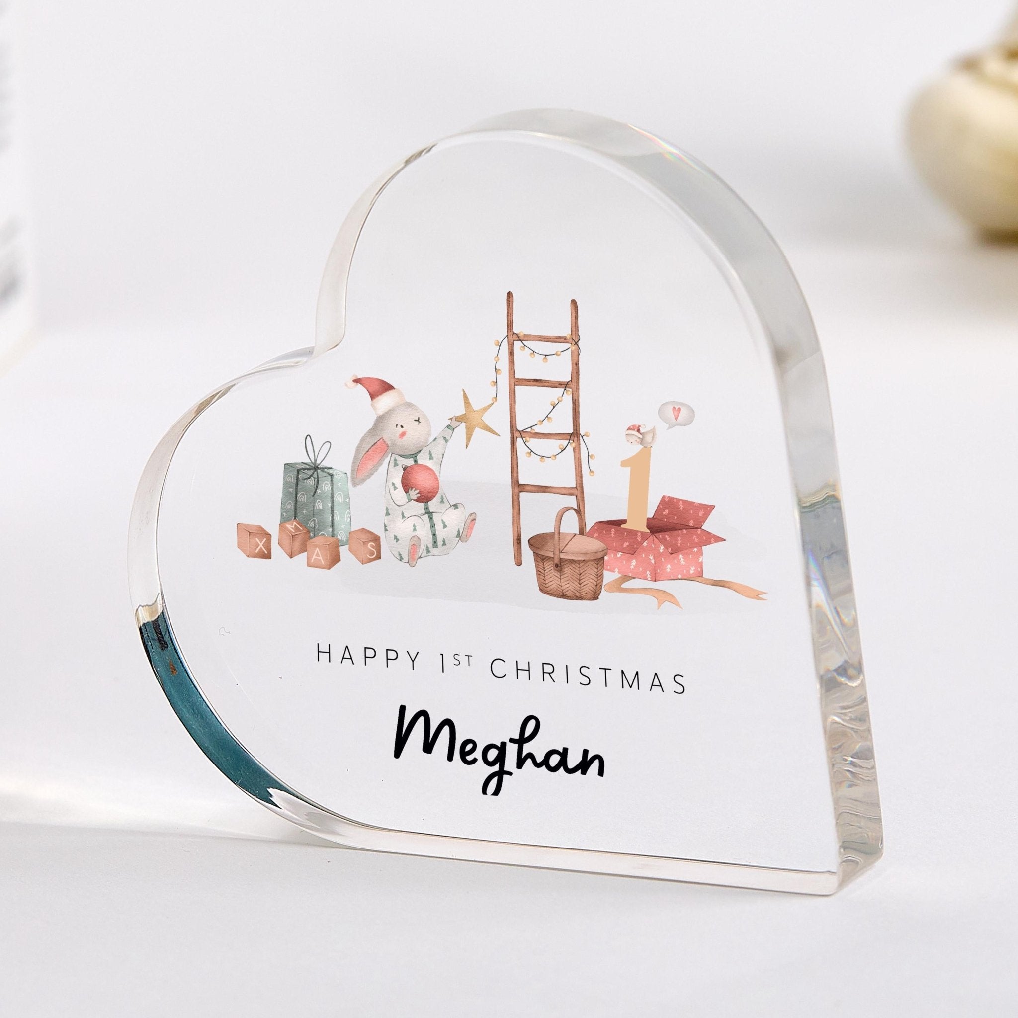 Personalised Baby’s First Christmas Heart Plaque Acrylic Keepsake Gift for Son Daughter Grandson or Granddaughter
