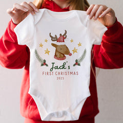 Personalised Baby’s First Christmas Reindeer Bodysuit – Festive Baby Grow Gift for Newborn or Infant