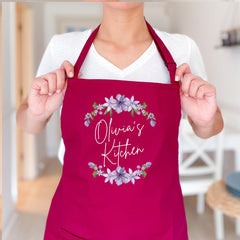 Personalised Baking Apron Custom Floral Kitchen Apron Gift for Mum Grandma Friend Auntie Sister Mother's Day Birthday Christmas