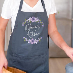 Personalised Baking Apron Custom Floral Kitchen Apron Gift for Mum Grandma Friend Auntie Sister Mother's Day Birthday Christmas