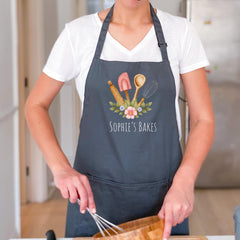Personalised Baking Apron with Name Apron for Her Floral Kitchen Mother's Day Birthday Christmas Gift