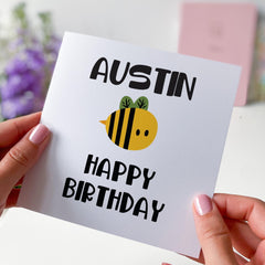 Personalised Bee Birthday Card for Boy or Girl Cute Bumblebee Design Custom Name Card for Kids Son Daughter Grandchild Granddaughter Niece