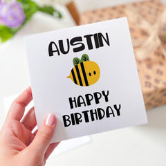 Personalised Bee Birthday Card for Boy or Girl Cute Bumblebee Design Custom Name Card for Kids Son Daughter Grandchild Granddaughter Niece