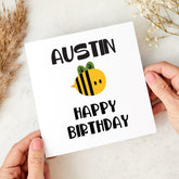 Personalised Bee Birthday Card for Boy or Girl Cute Bumblebee Design Custom Name Card for Kids Son Daughter Grandchild Granddaughter Niece