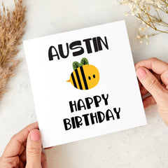 Personalised Bee Birthday Card for Boy or Girl Cute Bumblebee Design Custom Name Card for Kids Son Daughter Grandchild Granddaughter Niece