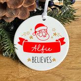 Personalised Believes Christmas Ornament Adult Kids Baby's First Tree Ornament with Name Xmas Keepsake Gift with Santa or Reindeer Design