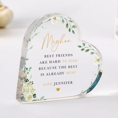 Personalised Best Friend Gift – Acrylic Heart Plaque - Custom Keepsake with Name – Birthday, Christmas or Thank You Gifts Friendship
