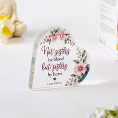 Personalised Best Friend Heart Plaque, Sisters By Heart Acrylic Plaque Keepsake