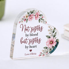 Personalised Best Friend Heart Plaque, Sisters By Heart Acrylic Plaque Keepsake