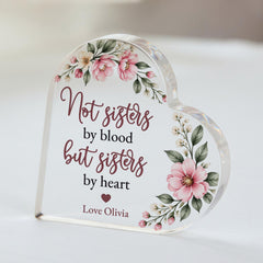 Personalised Best Friend Heart Plaque, Sisters By Heart Acrylic Plaque Keepsake
