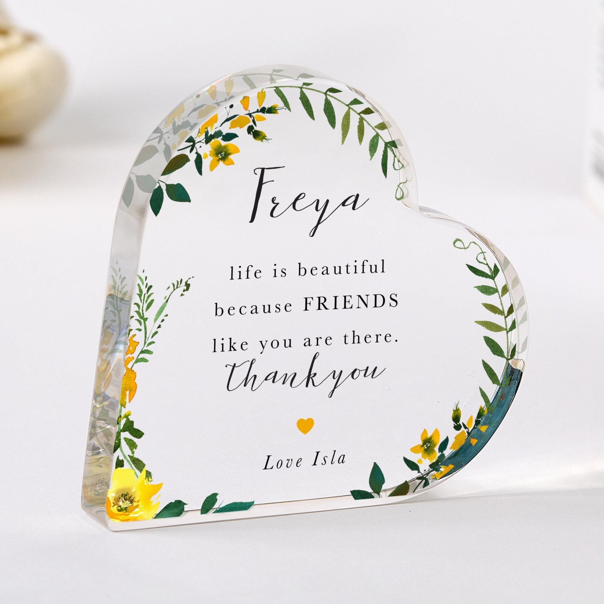 Personalised Best Friend Thank You Gift – Custom Name Acrylic Heart Plaque Keepsake Birthday, Friendship or Appreciation Present