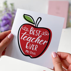 Personalised Best Teacher Ever Card for End of Term or Christmas Gift Thank You Card for Teaching Assistant Nursery Teacher Appreciation