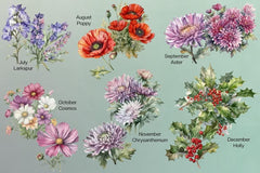 Personalised Birth Flower LED Night Light Birthday Gift for Her Sister Mum Friend Wife with Name & Birth Month Floral Keepsake Bedroom Decor