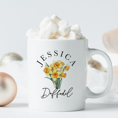 Personalised Birth Flower Mug with Name Elegant Floral Design Gift for Her Birthday Keepsake Coffee Cup for Mum Friend or Sister