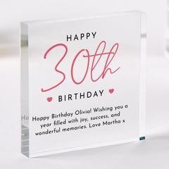 Personalised Birthday Acrylic Plaque gift for Her Custom Name & Age Keepsake with Message Elegant Milestone Display 30th 40th 50th 60th 70th