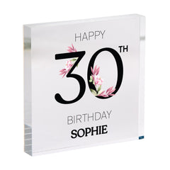 Personalised Birthday Acrylic Plaque With Age and Name Floral Design Gift for Her Mum Friend or Sister Party Decor