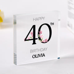 Personalised Birthday Acrylic Plaque With Age and Name Floral Design Gift for Her Mum Friend or Sister Party Decor