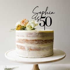 Personalised Birthday Cake Topper, Custom Name & Age, Wooden Gold Silver Rose Gold Black, 40th - 60th Celebration Decoration
