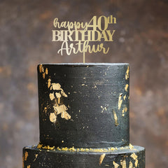 Personalised Birthday Cake Topper, Name & Age, Wooden Gold Silver Rose Gold Black, 30th - 90th Birthday, Adult Kids Party Decor
