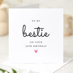 Personalised Birthday Card for Bestie with Age Milestone Design for Best Friend Her or Him Elegant Minimal Greeting Card
