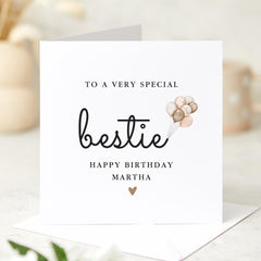 Personalised Birthday Card for Bestie with Name Best Friend Gift Card with Balloons for Friend Sibling Her Sister Daughter Niece