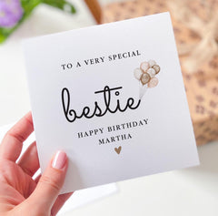 Personalised Birthday Card for Bestie with Name Best Friend Gift Card with Balloons for Friend Sibling Her Sister Daughter Niece