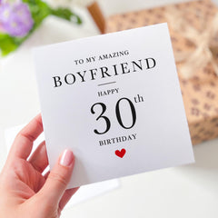 Personalised Birthday Card for Boyfriend Custom Age Milestone Card for Him Romantic Minimal Design for 30th 40th 50th or Any Age Celebration