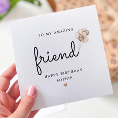 Personalised Birthday Card for Friend To My Amazing Friend or Bestie Minimal Balloon Design Thoughtful Custom Card for Her or a Close Friend