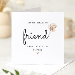 Personalised Birthday Card for Friend To My Amazing Friend or Bestie Minimal Balloon Design Thoughtful Custom Card for Her or a Close Friend
