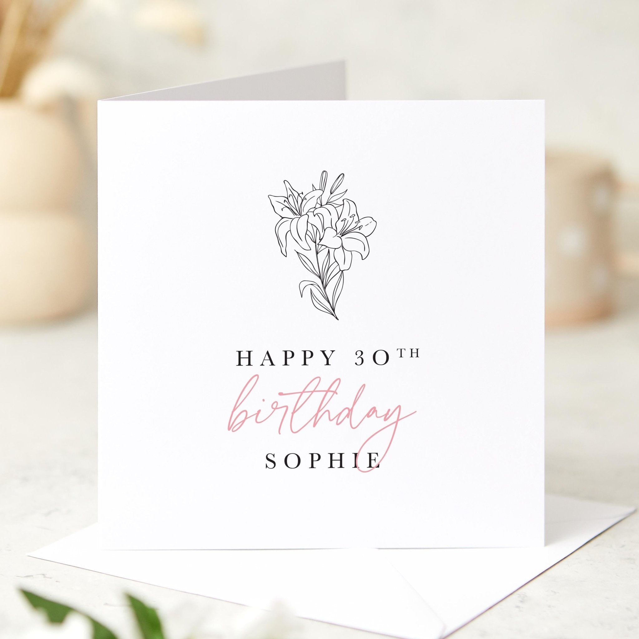 Personalised Birthday Card for Her – Custom Name and Age – Elegant Floral Design – Minimalist Birthday Keepsake for Daughter Sister Friend