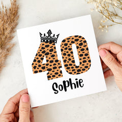 Personalised Birthday Card for Her Leopard Print Crown Design Card for Daughter Sister Friend Queen 20 30 40 50 60 70 birthday gift card
