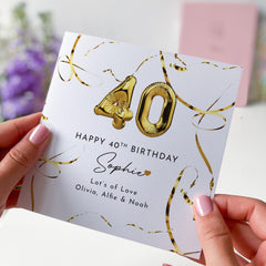 Personalised Birthday Card for Her or Him Gold Balloon Design Custom Name and Message Birthday Card for Mum Sister Friend 30th 40th 50th 60