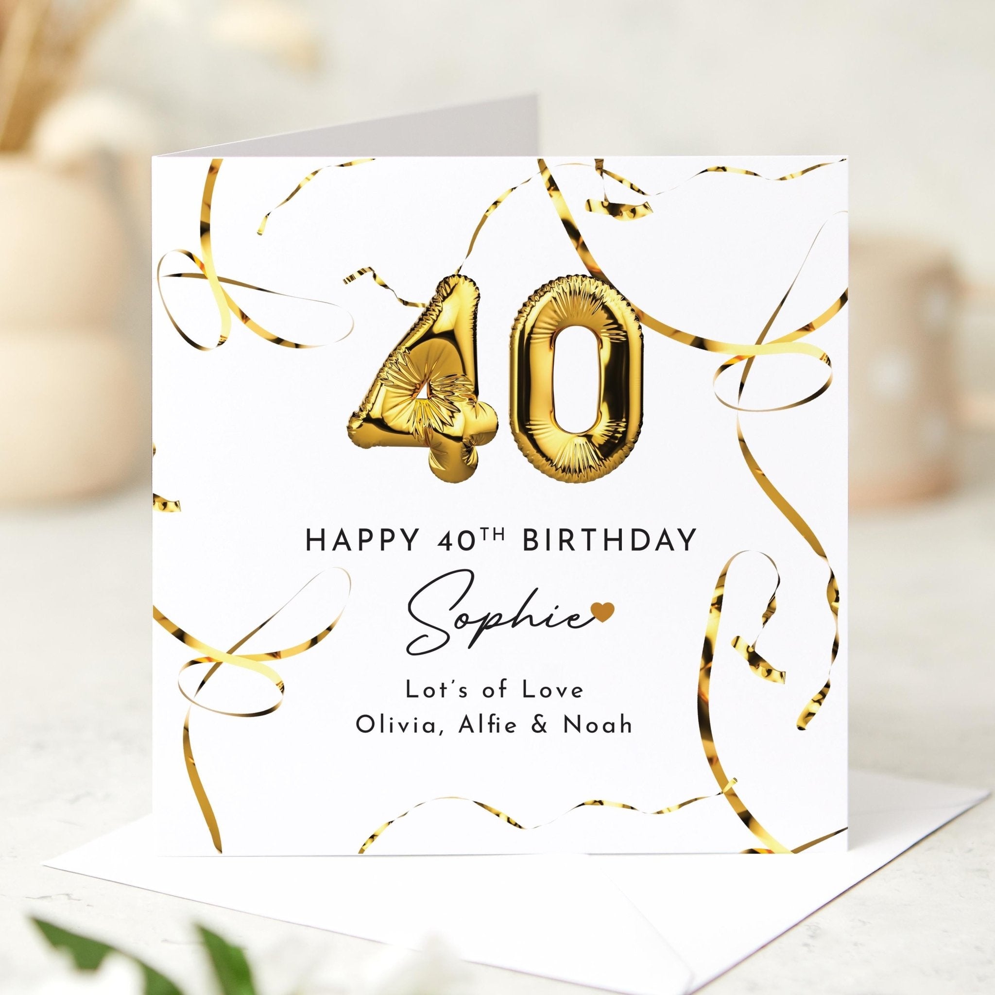 Personalised Birthday Card for Her or Him Gold Balloon Design Custom Name and Message Birthday Card for Mum Sister Friend 30th 40th 50th 60